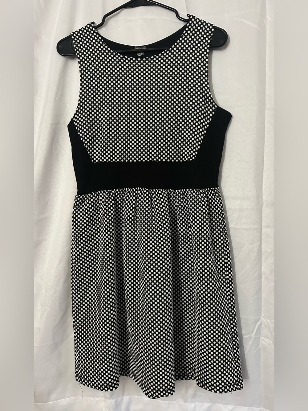 Sleeveless Black & White Polka Dot Fit-and-Flare Dress